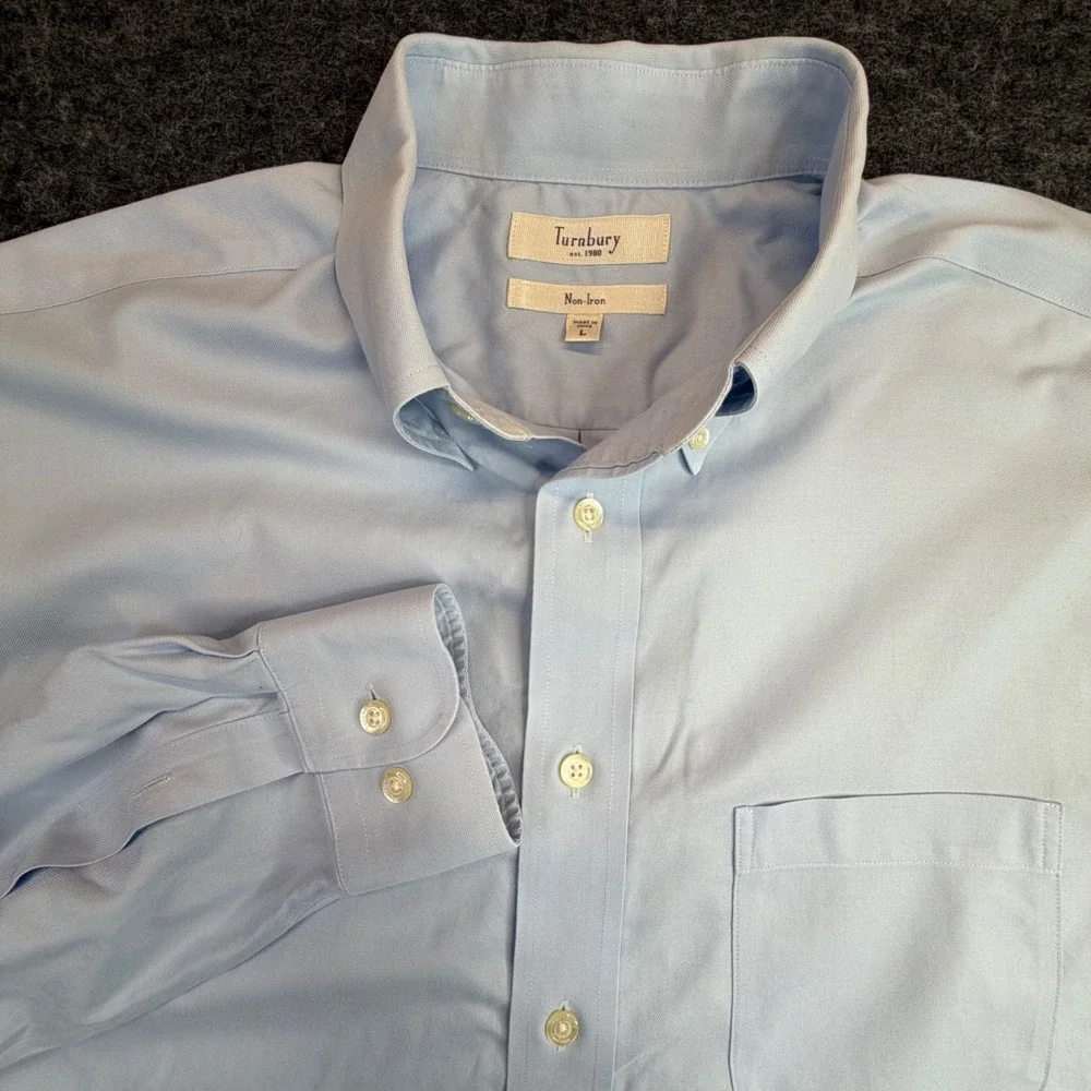 Turnbury Button Down Shirt Mens Large Light Blue‎ Non-Iron Long Sleeve Cotton